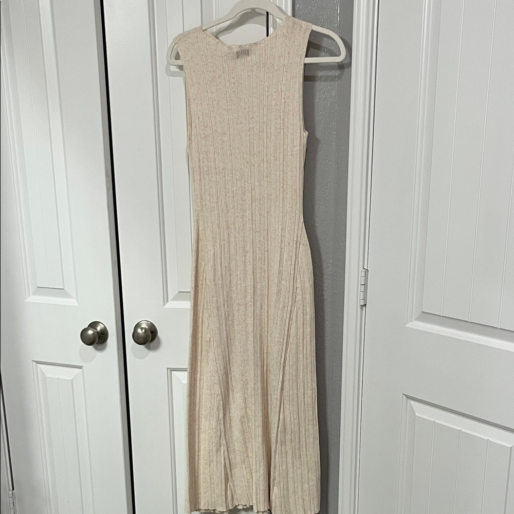 a new day Sleeveless Faux Plisse Cream Ribbed Knit Maxi Sweater Dress - Picture 8 of 8